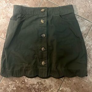 Dry Goods Skirt, Olive green button up skirt.